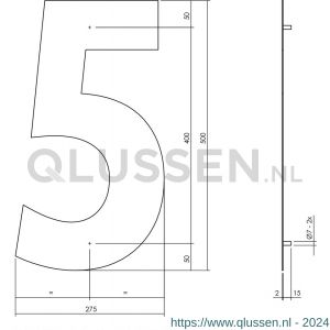 Intersteel Living 4021 huisnummer 5 XXL hoogte 500 mm RVS-mat zwart 0023.402125