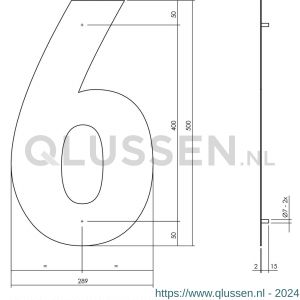 Intersteel Living 4021 huisnummer 6 XXL hoogte 500 mm RVS-mat zwart 0023.402126