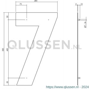 Intersteel Living 4021 huisnummer 7 XXL hoogte 500 mm RVS-mat zwart 0023.402127