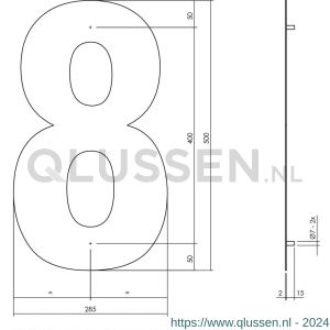 Intersteel Living 4021 huisnummer 8 XXL hoogte 500 mm RVS-mat zwart 0023.402128