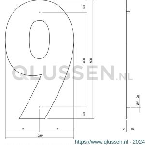 Intersteel Living 4021 huisnummer 9 XXL hoogte 500 mm RVS-mat zwart 0023.402129