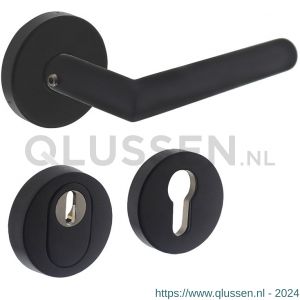 Intersteel Living 4057 set achterdeurbeslag rond deurkruk Jura met massieve rozetten en SKG3 veiligheidsrozetten RVS mat zwart 0023.405715