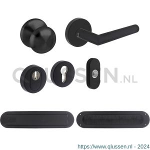 Intersteel Living 4057 set voordeurbeslag rond voordeurknop SKG rozetten beldrukker briefplaat tochtklep en deurkruk-rozet RVS zwart 0023.405735