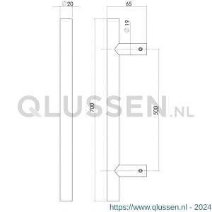 Intersteel Living 4324 deurgreep T-vorm 700x65x20 mm hart op hart 500 mm RVS-mat zwart 0023.432441