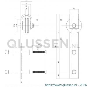 Intersteel Living 4501 set van 2 rollers recht voor schuifdeursysteem 450101 met bevestiging mat zwart 0023.450105