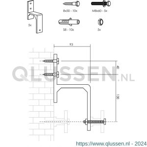 Intersteel Living 4501 set van 5 wandsteunen voor parallel geplaatste schuifdeuren mat zwart 0023.450118