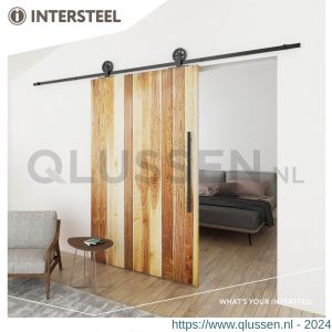 Intersteel Living 4501 schuifdeursysteem 2 meter hangrollen met spaakwiel 170 mm staal mat zwart 0023.450120