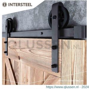 Intersteel Living 4501 schuifdeursysteem 2 meter hangrollen met spaakwiel 340 mm staal mat zwart 0023.450121