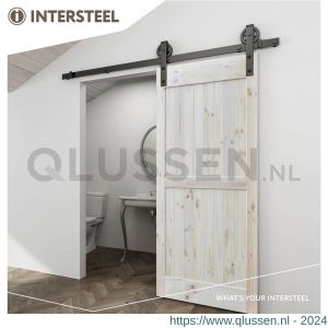 Intersteel Living 4501 schuifdeursysteem 2 meter hangrollen met spaakwiel 340 mm staal mat zwart 0023.450121