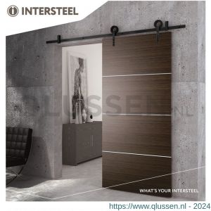 Intersteel Living 4501 schuifdeursysteem 2 meter hangrollen met open wiel 255 mm staal mat zwart 0023.450123