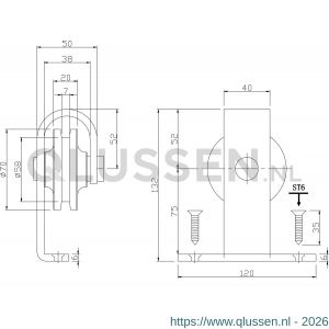 Intersteel Living 4501 set van 2 rollers recht 130 mm voor schuifdeursysteem 450100 met bevestiging staal mat zwart 0023.450130