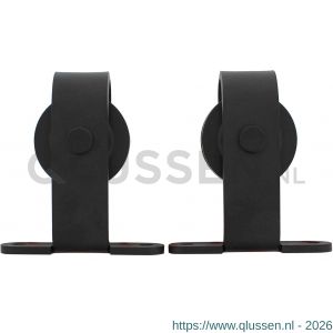 Intersteel Living 4501 set van 2 rollers recht 130 mm voor schuifdeursysteem 450100 met bevestiging staal mat zwart 0023.450130