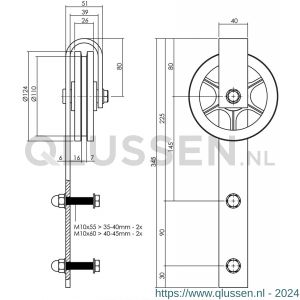 Intersteel Living 4501 set van 2 rollers spaakwiel 340 mm voor schuifdeursysteem 450121 met bevestiging staal mat zwart 0023.450132