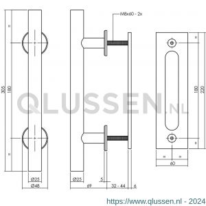 Intersteel Living 4501 deurgreep T-vorm diameter 25x305 mm met schuifdeurkom 220x60 mm zwart 0023.450160