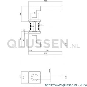 Intersteel Living 0378 deurkruk 0378 Bau-stil op rozet vierkant staal met 7 mm nok met sleutelgatplaatje RVS 0035.037803