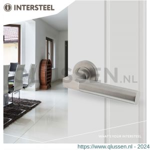 Intersteel Essentials 0379 deurkruk Baustil op geveerde stalen rozet met nokken diameter 53x8 mm RVS EN 1906/4 0035.037902