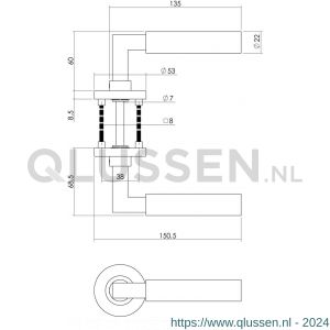 Intersteel Living 0379 deurkruk 0379 Bau-stil op rozet rond staal met 7 mm nok met sleutelgat plaatje RVS 0035.037903