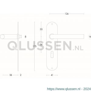 Intersteel Essentials 0566 deurkruk recht diameter 16 mm slank op schild plat ovaal sleutelgat 56 mm RVS 0035.056624