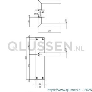 Intersteel Essentials 0583 deurkruk recht Hoek 90 graden met schild 250x55x2 mm blind RVS 0035.058311