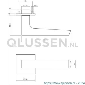 Intersteel Exclusives 0723 deurkruk Moors nummer 1 met vierkante rozet 50x50x5 mm geveerd RVS-zwart 0035.072302V