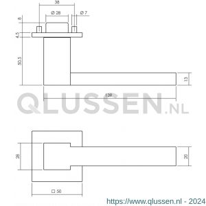 Intersteel Exclusives 0725 deurkruk Moors nummer 5 met vierkante rozet 50x50x5 mm geveerd RVS-zwart 0035.072502V