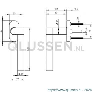 Intersteel Exclusives 0730 raamkruk rechts Munnikhof Dock Solid met ovale rozet RVS 0035.073095A