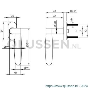 Intersteel Exclusives 0733 raamkruk rechts Munnikhof Dock Ton-acryl met ovale rozet RVS 0035.073395A