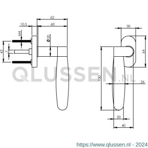 Intersteel Exclusives 0733 raamkruk links Munnikhof Dock Ton-acryl met ovale rozet RVS 0035.073395B