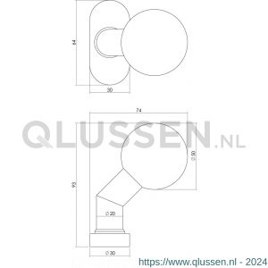 Intersteel Essentials 0779 knop 077902 bol-schuin brandvertragend vast op rozet ovaal 65x30x10 mm tapgat M6 RVS geborsteld 0035.077902