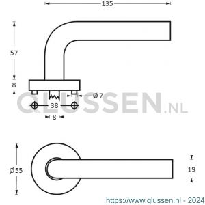 Intersteel Essentials 1010 deurkruk Recht op geveerde kunststof rozet met nokken diameter 55x8 mm RVS EN1906/3 0035.101002
