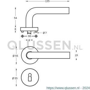 Intersteel Living 1010 deurkruk recht op rond rozet met sleutelgat plaatje RVS 0035.101003