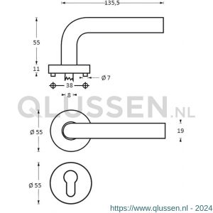 Intersteel Living 1010 deurkruk recht op rond ozet met profielcilindergat plaatje RVS 0035.101005