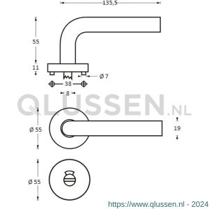 Intersteel Living 1010 deurkruk recht op rond rozet met WC 8 mm RVS 0035.101010