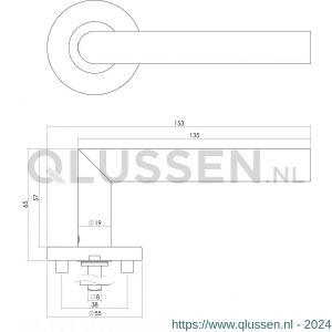 Intersteel Essentials 1012 deurkruk Hoek 90 graden op geveerde kunststof rozet met nokken diameter 55x8 mm RVS EN1906/3 0035.101202