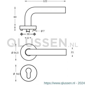 Intersteel Living 1013 deurkruk Jupiter op rond rozet met profielcilindergat plaatje RVS 0035.101305