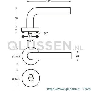 Intersteel Living 1013 deurkruk Jupiter op rond rozet met WC 8 mm l RVS 0035.101310