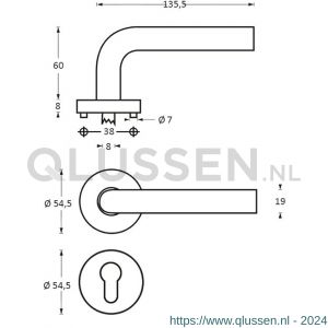 Intersteel Living 1016 deurkruk Lisa-Hoek 90 graden op rozet met profielcilindergat plaatje RVS 0035.101605