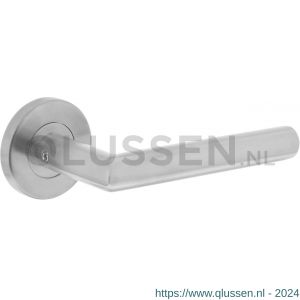 Intersteel 1234 deurkruk Hoek 90 graden basic op rond geveerde rozet diameter 53x9 mm RVS geborsteld 0035.123402