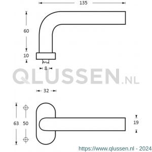 Intersteel Essentials 1235 deurkruk Hoek 90 graden op rozet ovaal staal dubbel geveerd RVS 0035.123502