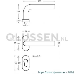 Intersteel Living 1235 deurkruk Hoek 90 graden op rozet ovaal staal dubbel geveerd met profielcilinder plaatje RVS 0035.123505