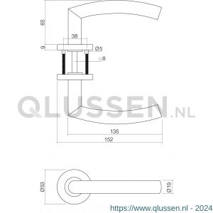 Intersteel Essentials 1238 deurkruk Half rond-Hoek 90 graden basic op rond geveerde rozet diameter 53x9 mm RVS geborsteld 0035.123802