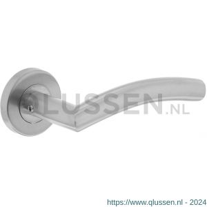 Intersteel 1240 deurkruk Lisa-Hoek 90 graden basic op rond geveerde rozet diameter 53x9 mm RVS geborsteld 0035.124002