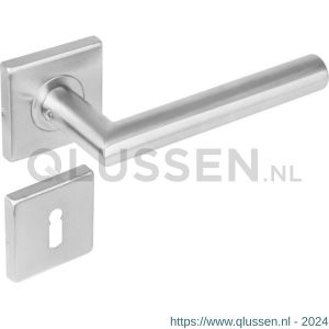 Intersteel Living 1242 deurkruk rechte Hoek 90 graden op rozet vierkant met sleutelgat plaatje RVS 0035.124203