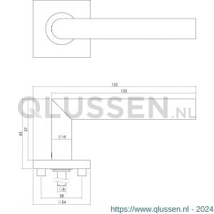 Intersteel Living 1242 deurkruk rechte Hoek 90 graden op rozet vierkant met WC 8 mm RVS 0035.124210