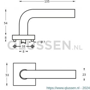 Intersteel Essentials 1243 deurkruk ovaal Hoek 90 graden op rozet vierkant dubbel geveerd RVS 0035.124302