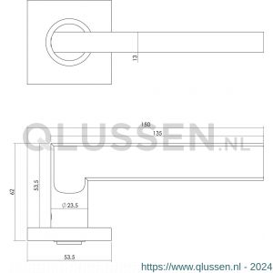 Intersteel Essentials 1252 deurkruk Hoek 90 graden plat op rozet vierkant dubbel geveerd RVS 0035.125202