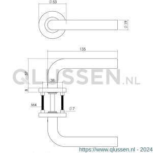 Intersteel Living 1270 deurkruk Recht op rond rozet staal met 7 mm nok met sleutelgat plaatje RVS 0035.127003