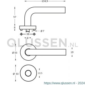 Intersteel 1271 deurkruk Rond op rond rozet staal met 7 mm nok met RC plaatje RVS 0035.127106