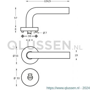 Intersteel 1271 deurkruk Rond op rond rozet staal met 7 mm nok met WC 7 mm RVS 0035.127109