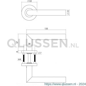 Intersteel Essentials 1272 deurkruk Hoek 90 graden op geveerde stalen rozet met nokken diameter 53x8 mm RVS EN 1906/4 0035.127202